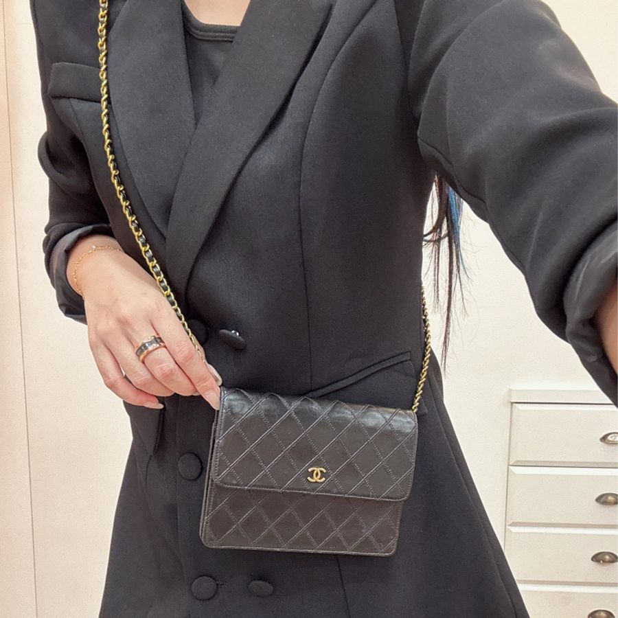 Chanel vintage 黑金手拿包 錢包-22