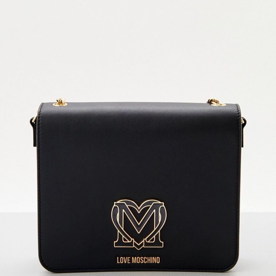 限時優惠活動全新款膠膜沒拆MOSCHINO JC4162PP1GL10000 愛心LOGO 金字LOGO 翻蓋 黑色 單肩包-7