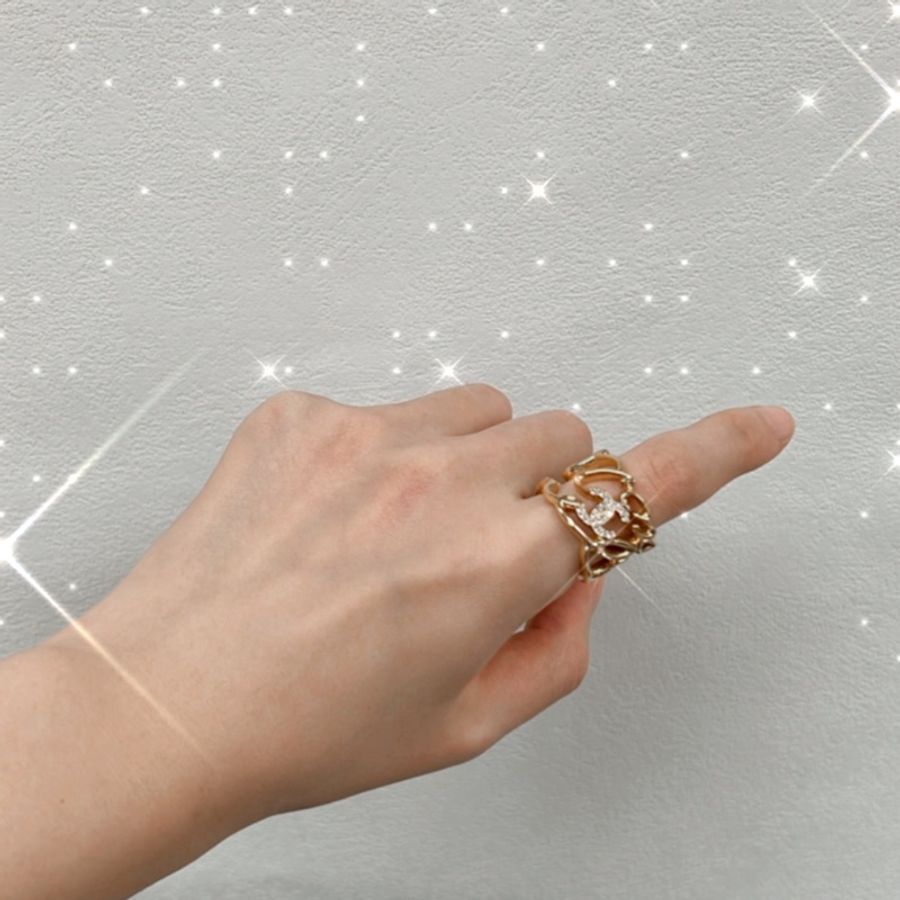Chanel 24s coco logo 鏤空水鑽戒指 (52碼)-0
