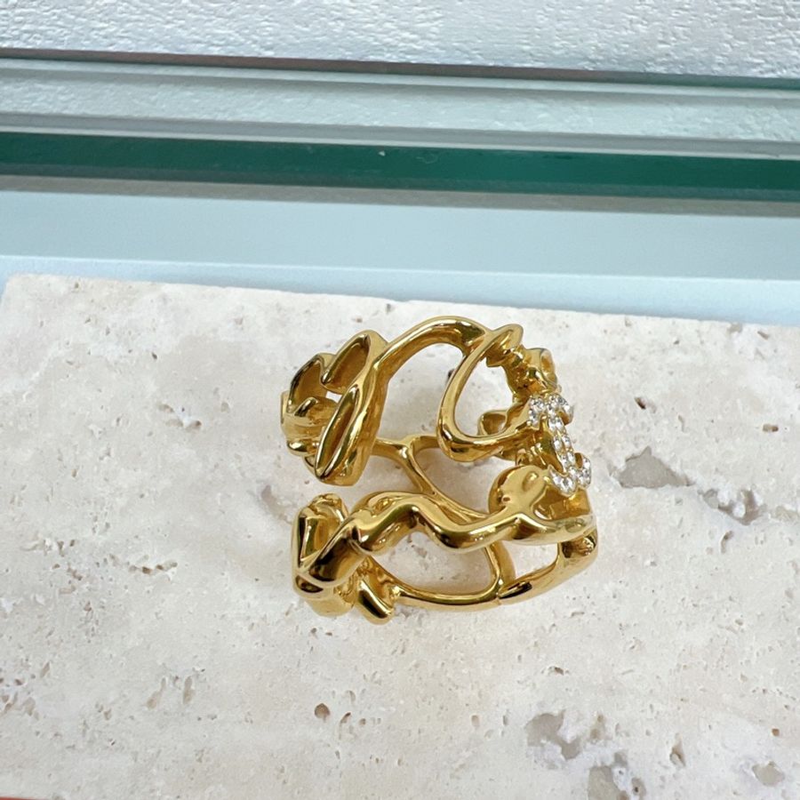 Chanel 24s coco logo 鏤空水鑽戒指 (52碼)-5