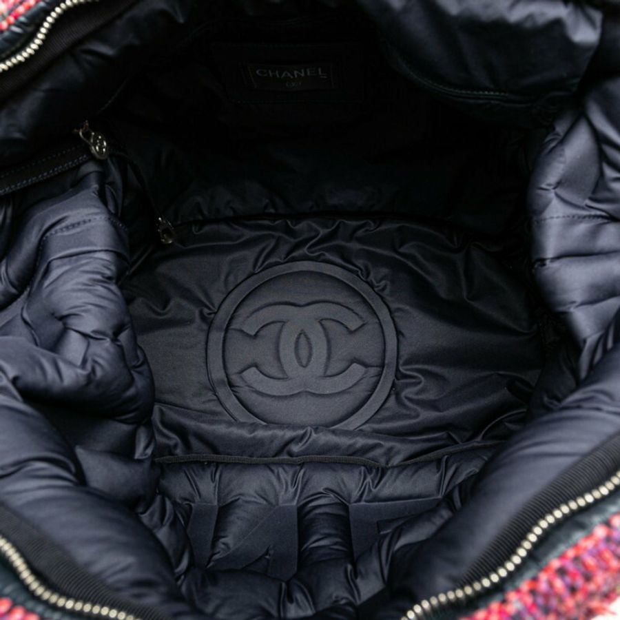香奈兒 Doudone Coconneige 壓花手提包 單肩包 海軍藍粉色尼龍羊毛女士 CHANEL-3