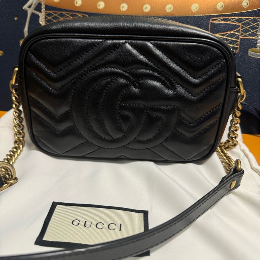 🌟八五新🆙🌟 GUCCI 古馳 GG Marmont系列仿舊金色雙G LOGO 山字車紋拉鍊肩背包-4