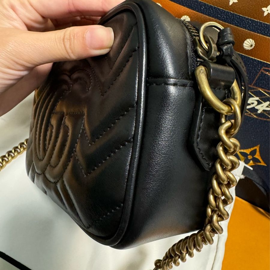 🌟八五新🆙🌟 GUCCI 古馳 GG Marmont系列仿舊金色雙G LOGO 山字車紋拉鍊肩背包-19