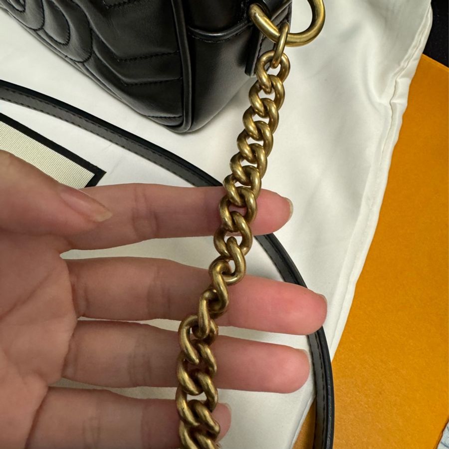 🌟八五新🆙🌟 GUCCI 古馳 GG Marmont系列仿舊金色雙G LOGO 山字車紋拉鍊肩背包-22