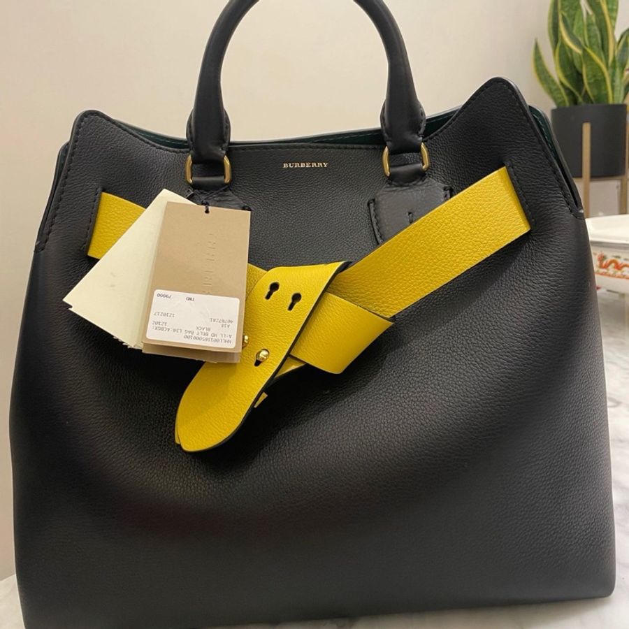 BURBERRY belt 黑色 黃色 深綠色 真皮 托特包 手提包 肩背包-3