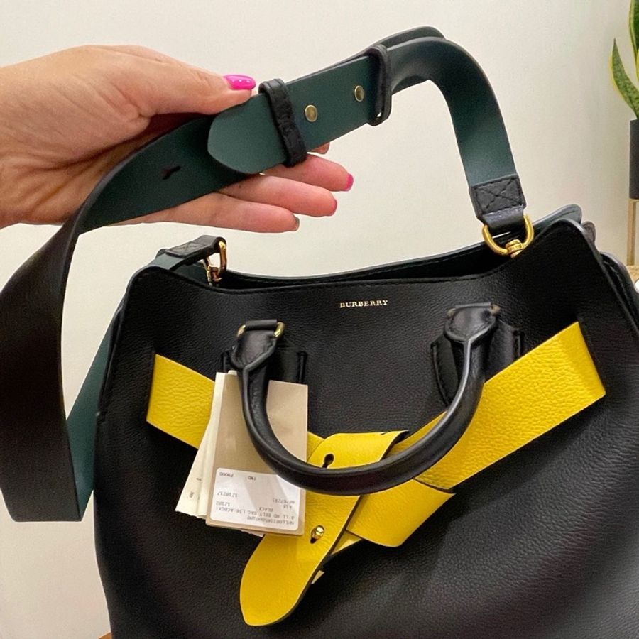 BURBERRY belt 黑色 黃色 深綠色 真皮 托特包 手提包 肩背包-4
