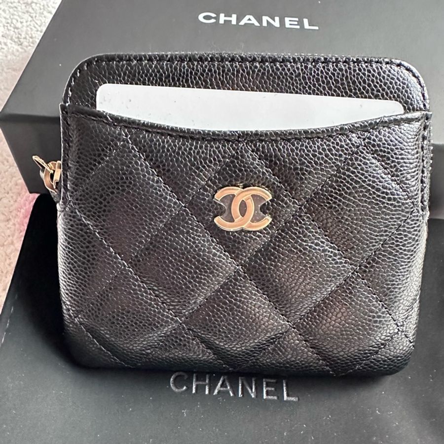 Chanel 香奈兒 吐司零錢包 拉鍊零錢包 黑金牛-0