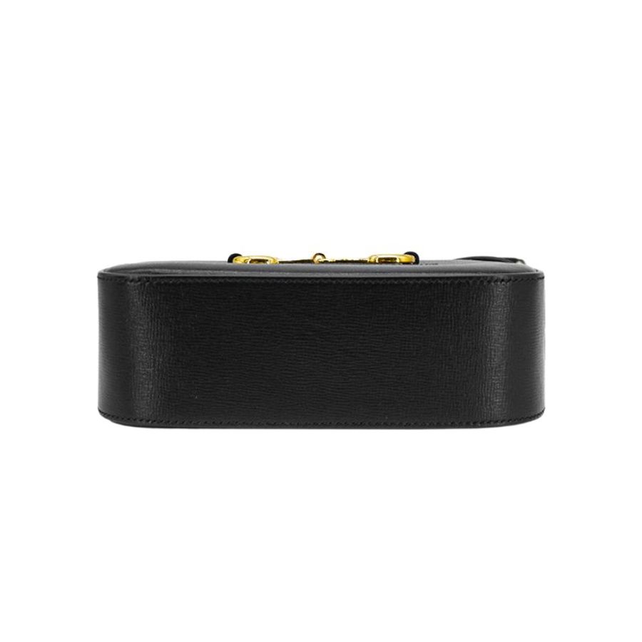Gucci 展示品 1955 Horsebit 牛皮馬銜釦金拉鍊斜背相機包(760196-黑)-3