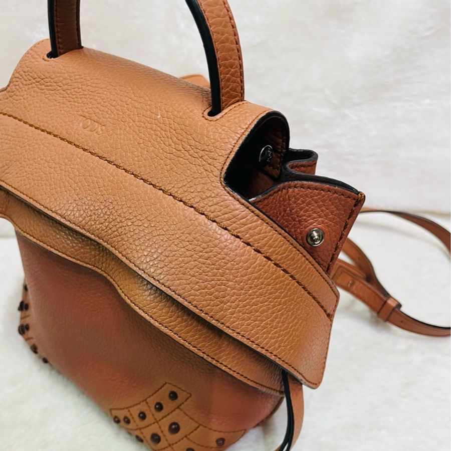 Tod's Wave Bag 牛皮大嘴包/可斜背/手提 (粽色小號)-7