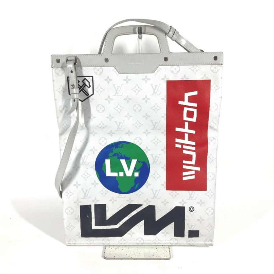路易威登 M44627 Monogram 白色扁平垂直肩包托特包帆布男式-0