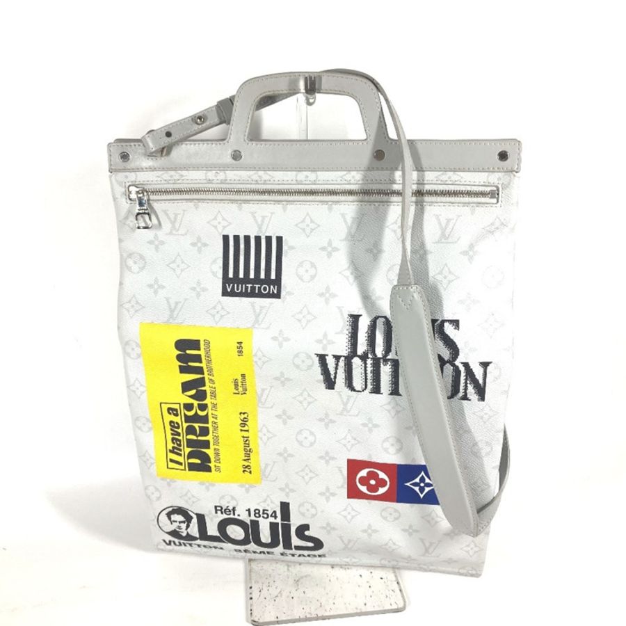 路易威登 M44627 Monogram 白色扁平垂直肩包托特包帆布男式-1