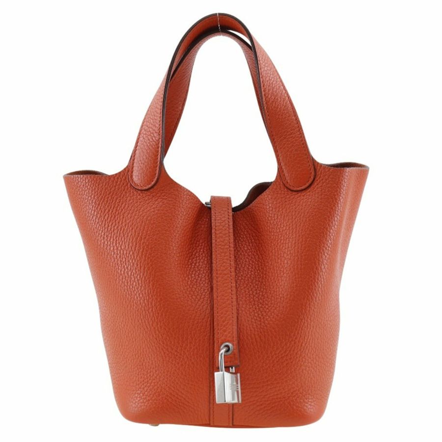 Hermes HERMES Picotin Lock 小號手提包 Taurillon Clemence 2016 橘色/X 皮帶扣 LockPM 女士-0