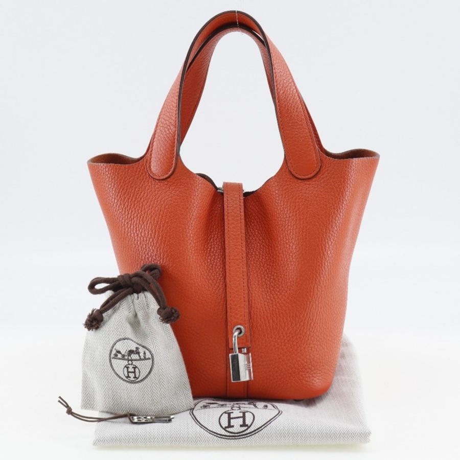 Hermes HERMES Picotin Lock 小號手提包 Taurillon Clemence 2016 橘色/X 皮帶扣 LockPM 女士-10