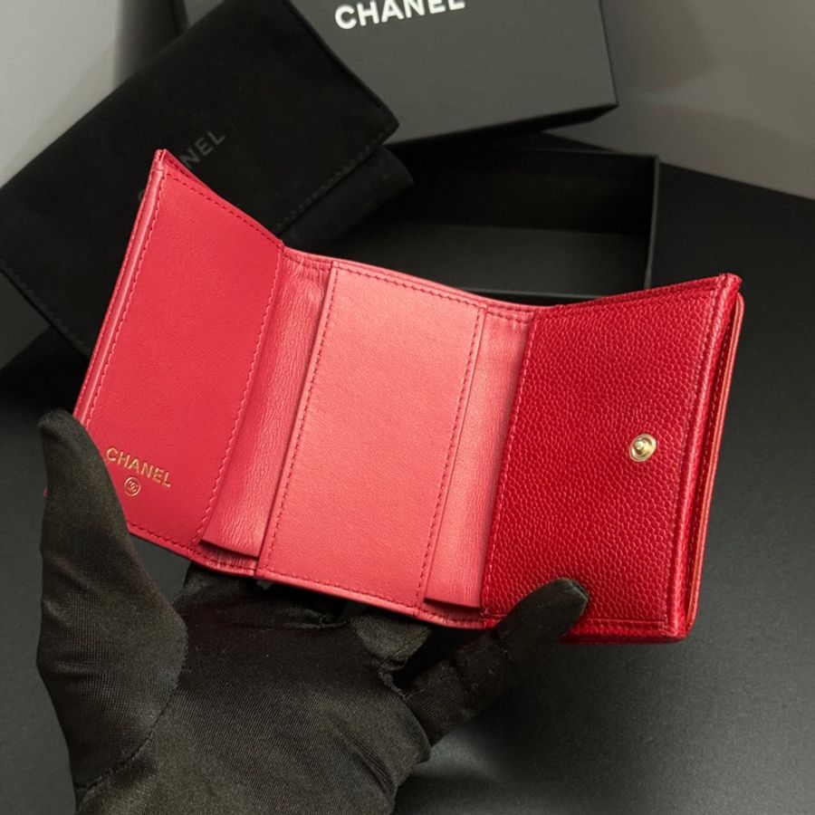 （全新品等級） Chanel 魚子醬牛皮 三折短夾 皮夾 錢包-7