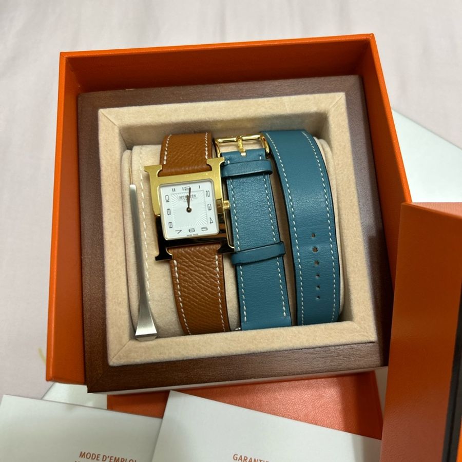 Hermes 經典H 手錶金棕epsom 錶帶 🎁加贈牛仔藍Swift 錶帶-1