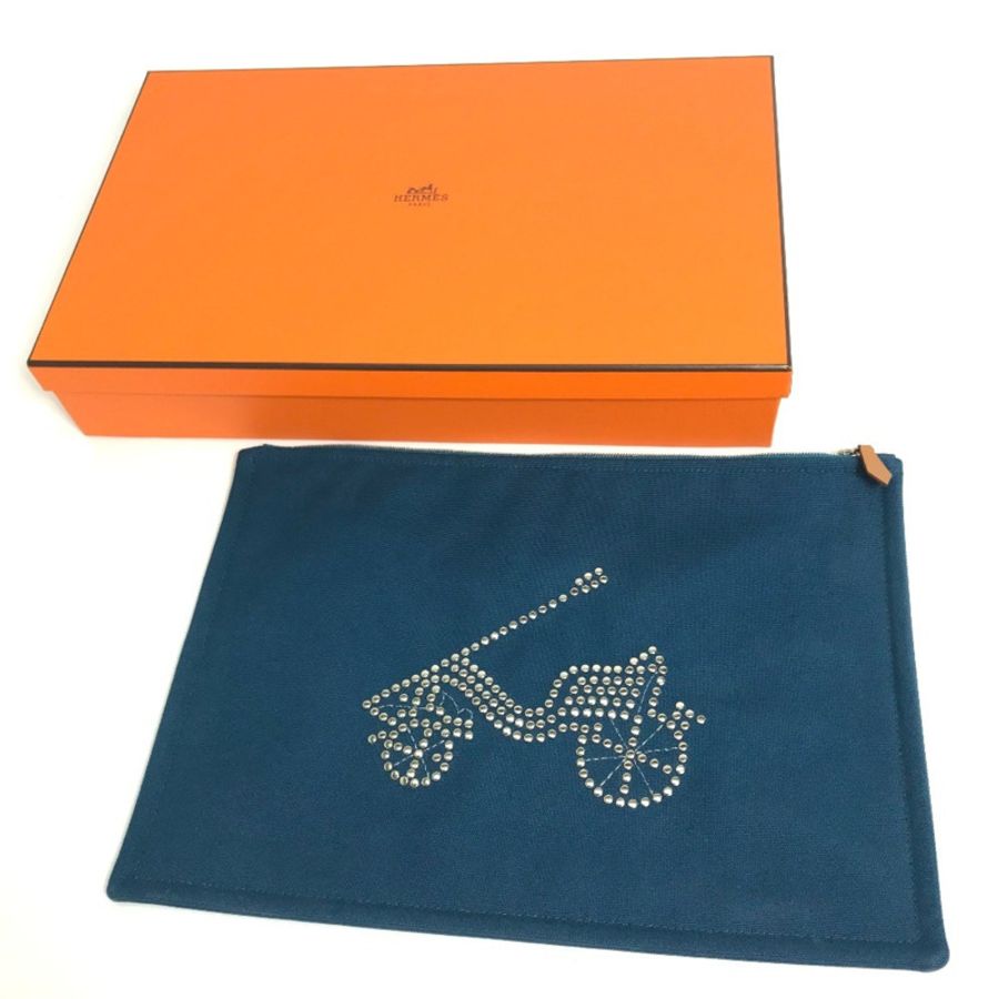 HERMES 愛馬仕自行車釘 Velocipedi 平袋 GM 帆布男款女藍色-12