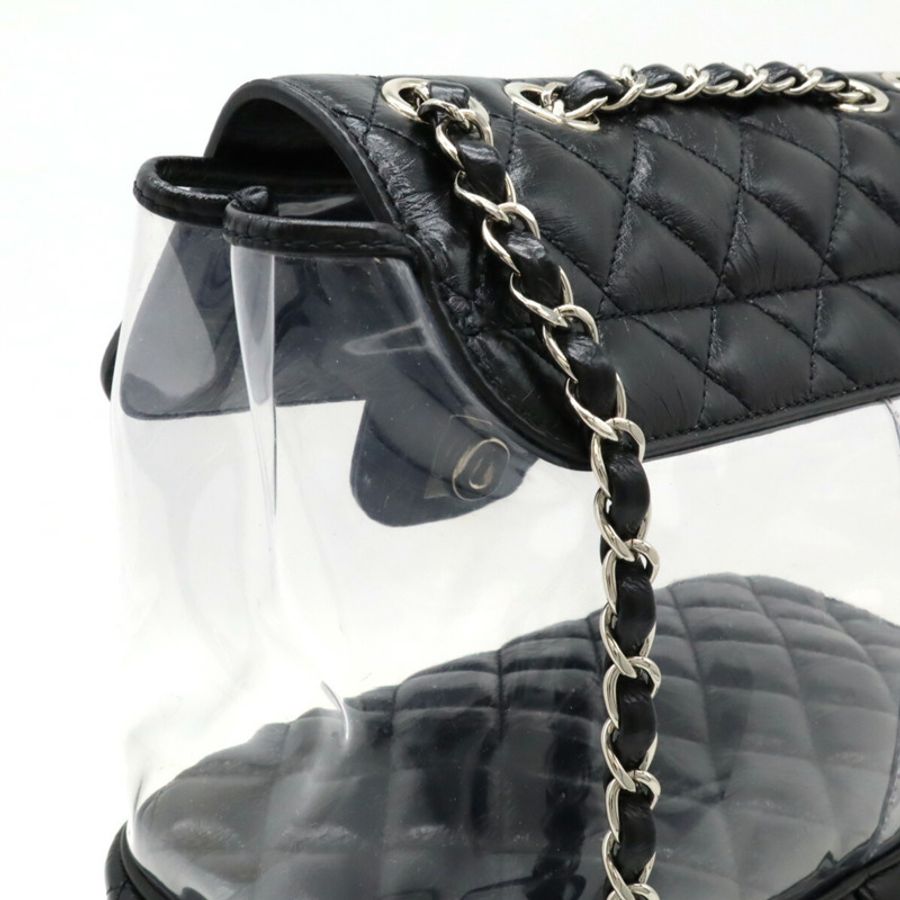 CHANEL 香奈兒 馬特拉斯可可馬克鏈條單肩包 皮革乙烯基 黑色 A57826-6