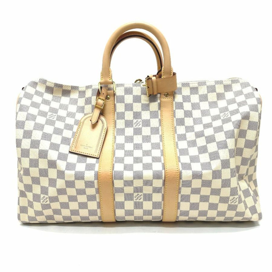 路易威登 N48223 Damier Azur Keepall Bandouliere 45 波士頓包帆布女式白色-0