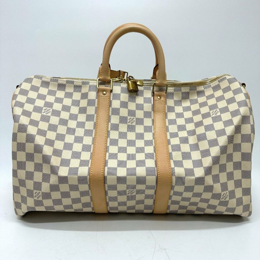 路易威登 N48223 Damier Azur Keepall Bandouliere 45 波士頓包帆布女式白色-1