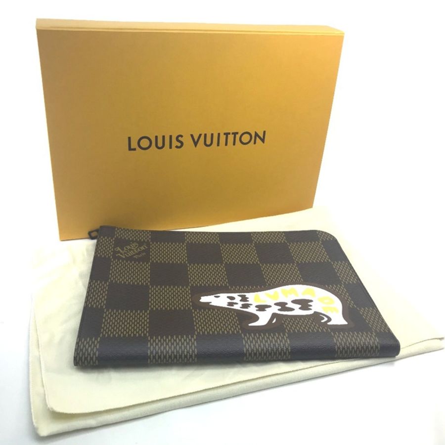 路易威登 N60390 Damier Giant Pochette Jour NIGO 合作手拿包帆布男士 Ebene 棕色-0