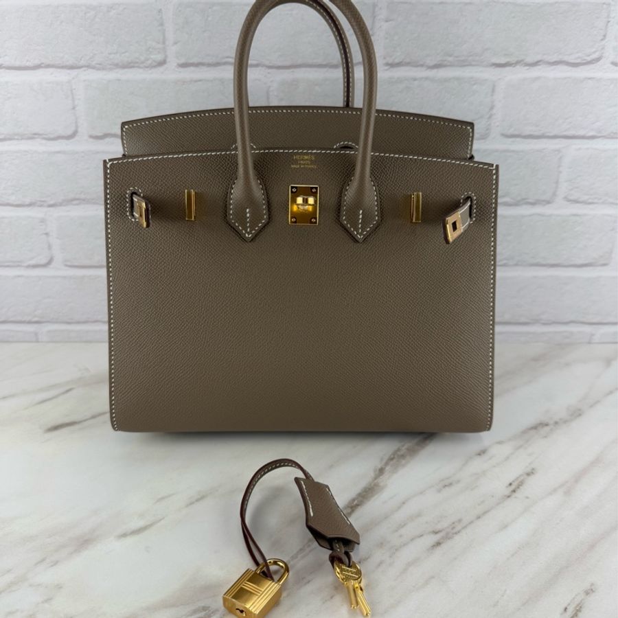 愛馬仕 Hermès Birkin 25 Epsom 外縫 18 Etoupe 大象灰配金釦 柏金包-4