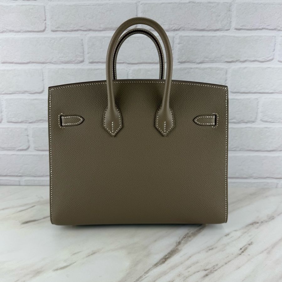 愛馬仕 Hermès Birkin 25 Epsom 外縫 18 Etoupe 大象灰配金釦 柏金包-6