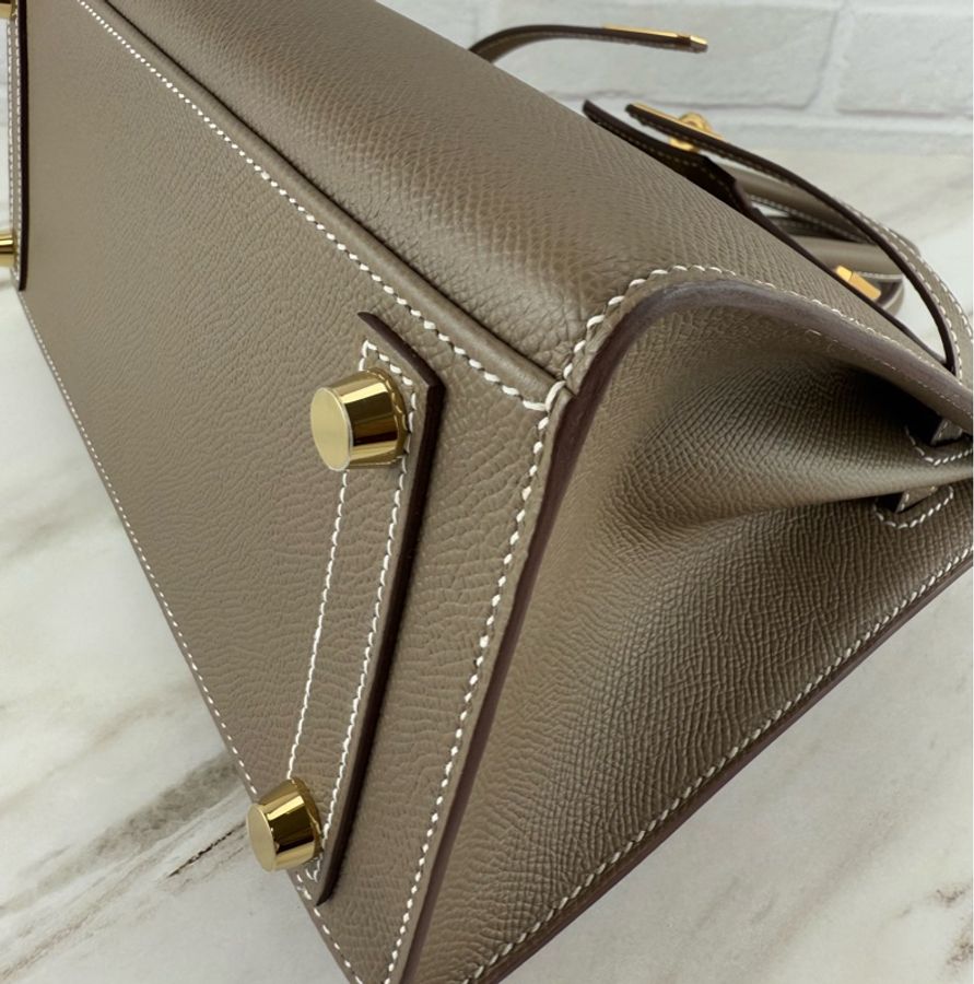 愛馬仕 Hermès Birkin 25 Epsom 外縫 18 Etoupe 大象灰配金釦 柏金包-9