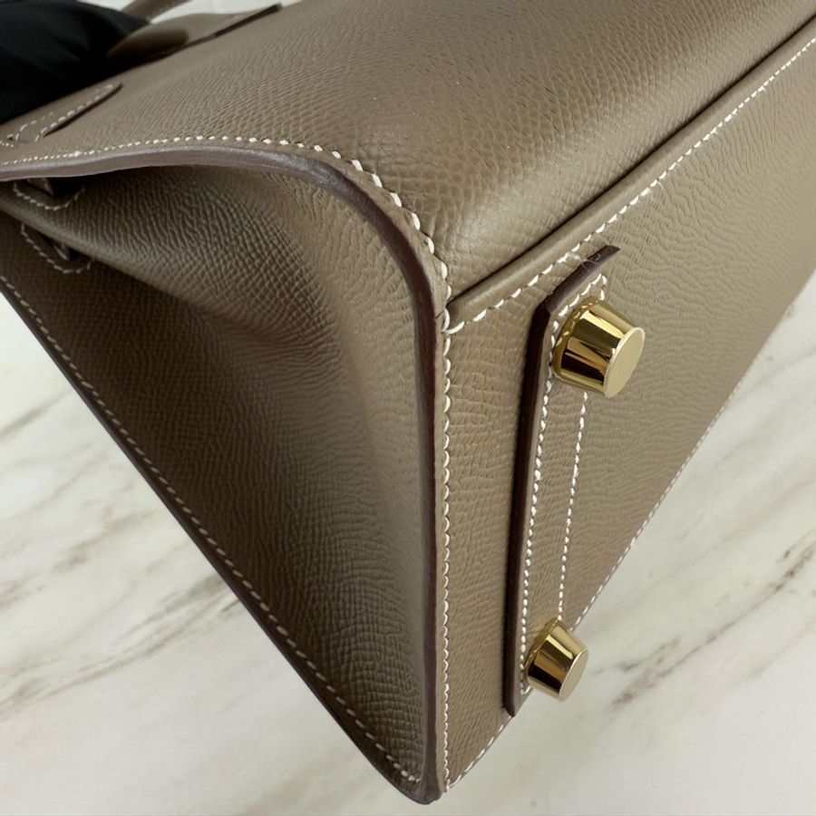 愛馬仕 Hermès Birkin 25 Epsom 外縫 18 Etoupe 大象灰配金釦 柏金包-10