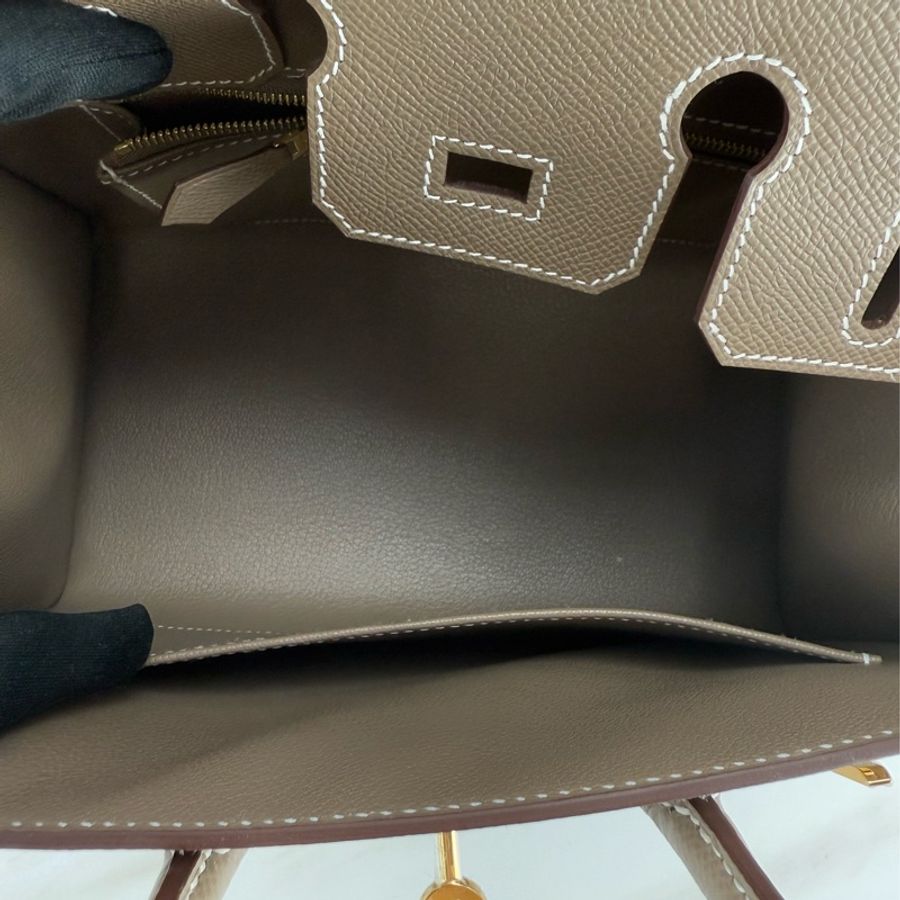 愛馬仕 Hermès Birkin 25 Epsom 外縫 18 Etoupe 大象灰配金釦 柏金包-12