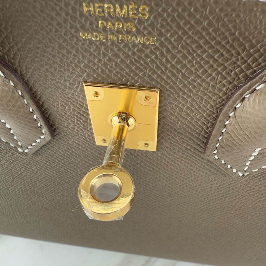 愛馬仕 Hermès Birkin 25 Epsom 外縫 18 Etoupe 大象灰配金釦 柏金包-16