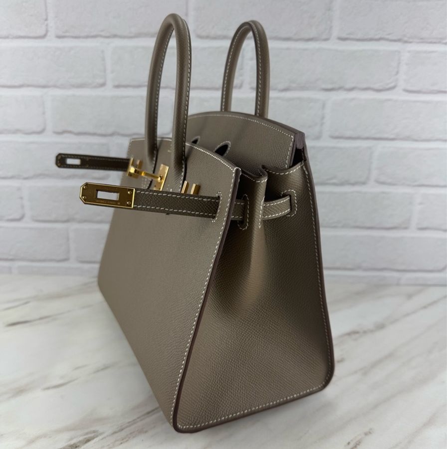 愛馬仕 Hermès Birkin 25 Epsom 外縫 18 Etoupe 大象灰配金釦 柏金包-22