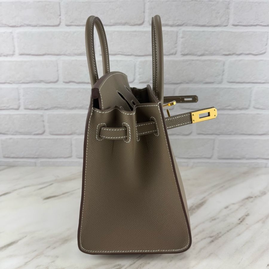 愛馬仕 Hermès Birkin 25 Epsom 外縫 18 Etoupe 大象灰配金釦 柏金包-23