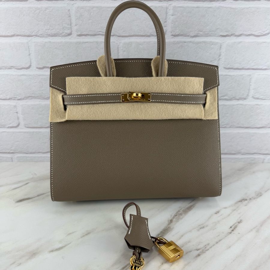 愛馬仕 Hermès Birkin 25 Epsom 外縫 18 Etoupe 大象灰配金釦 柏金包-26