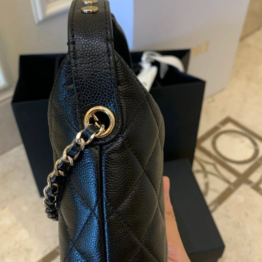 CHANEL香奈兒 25C 經典鏈條金屬Logo 小牛皮 Hobo袋 斜孭袋手提袋 女款 黑色 貨號AP4386-B10583-C3906 全新-7