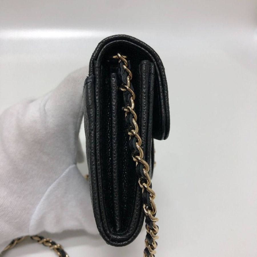 CHANEL AP0238 Coco Mark 馬特拉塞鏈條皮夾 手拿包 單肩包 魚子醬色 女士黑色-3