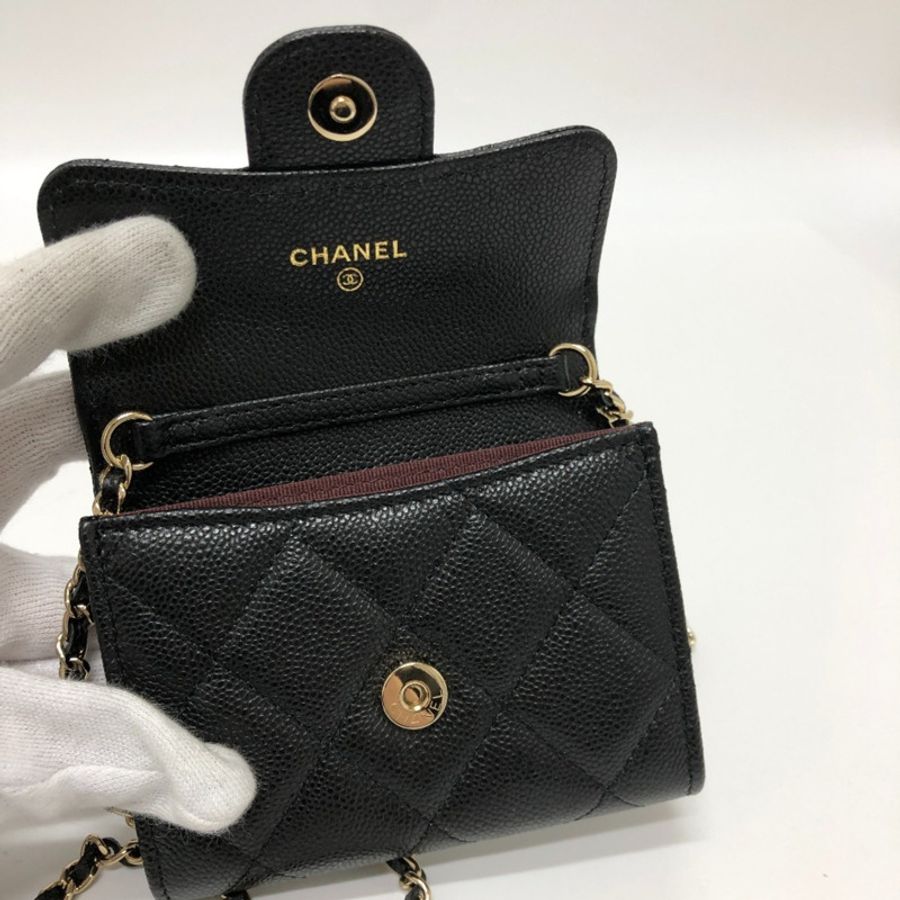 CHANEL AP0238 Coco Mark 馬特拉塞鏈條皮夾 手拿包 單肩包 魚子醬色 女士黑色-5