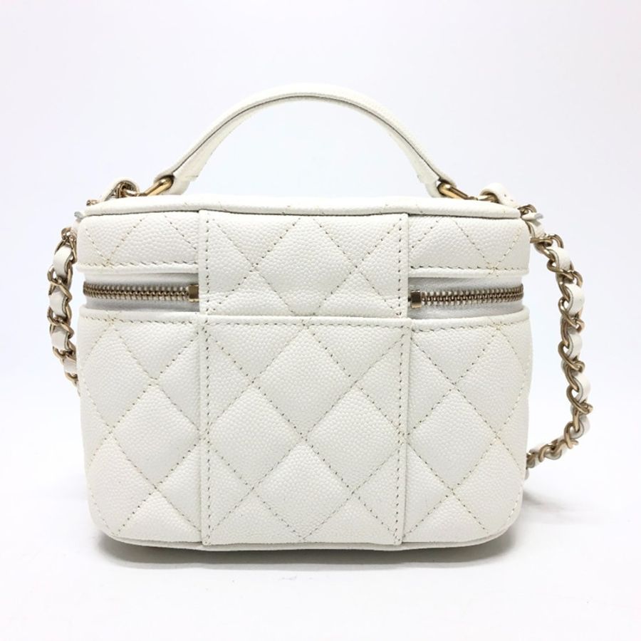 CHANEL AS3171 Coco Mark CC 化妝包鏈條手提包單肩魚子醬膚色女白色-1