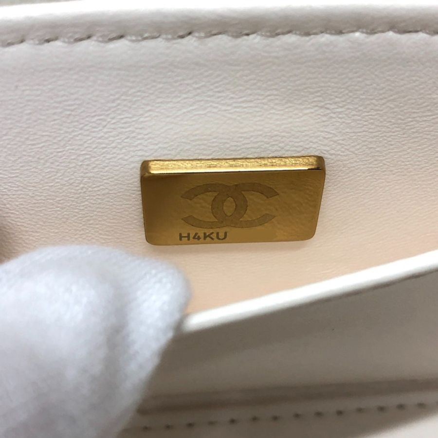 CHANEL AS3171 Coco Mark CC 化妝包鏈條手提包單肩魚子醬膚色女白色-15