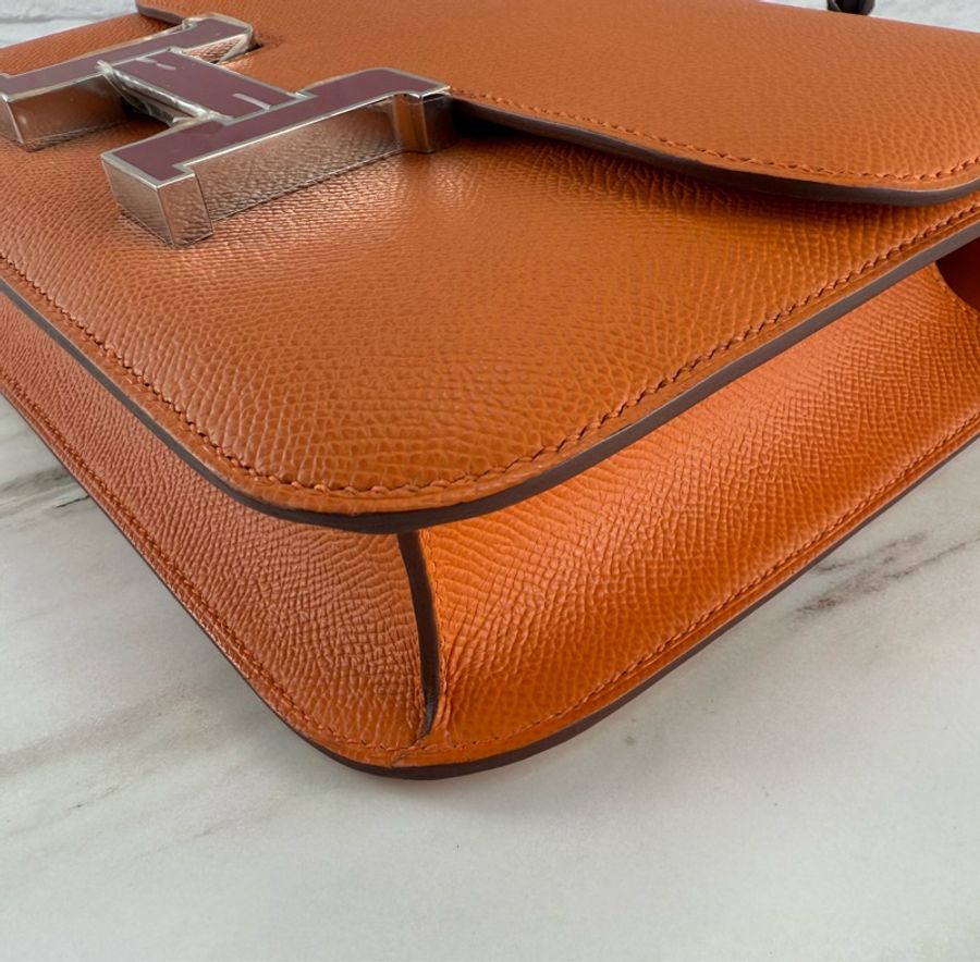 Hermès CONSTANCE Epsom ORANGE/RUBIS 康康 24 愛馬仕橘拼寶石紅琺瑯釦-8