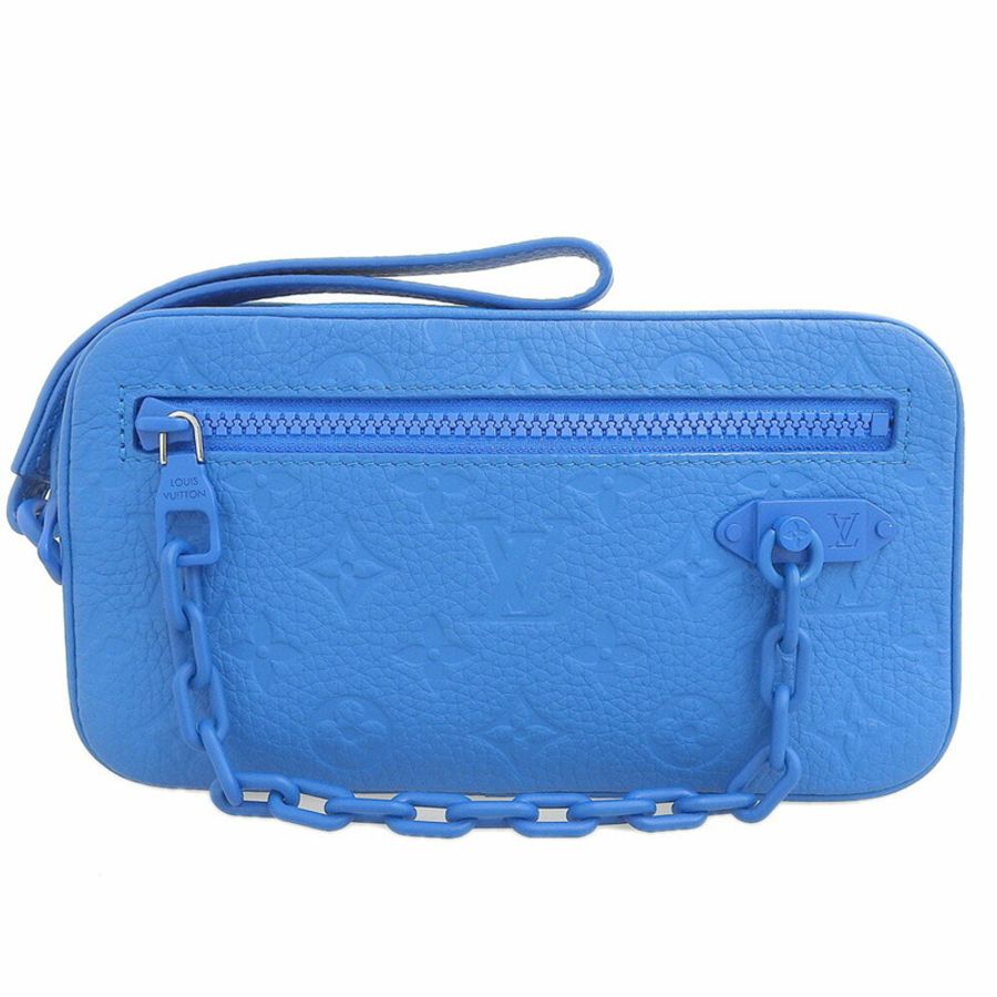 路易威登 Monogram Pochette Volga M53557 Taurillon 皮革藍色手拿包-0