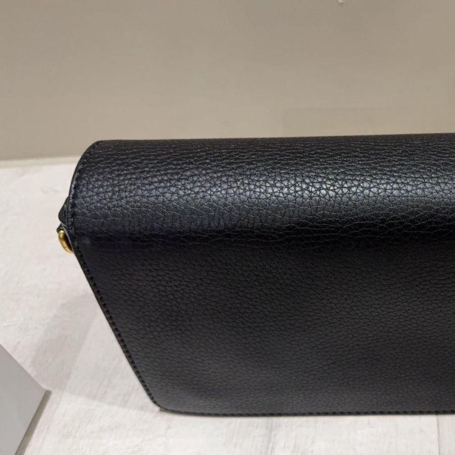 Christian Dior 迪奧真品*黑皮革銀字母LOGO掀蓋斜背包-9