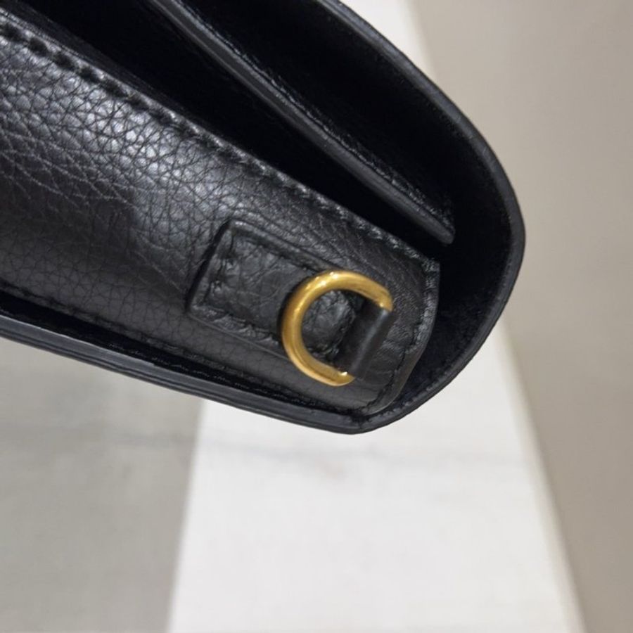 Christian Dior 迪奧真品*黑皮革銀字母LOGO掀蓋斜背包-20