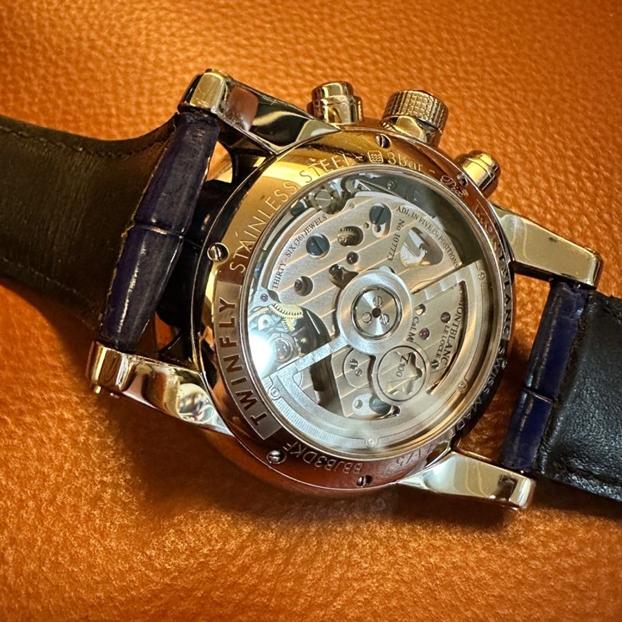 出價就賣｜真品 Montblanc萬寶龍TwinFly + GMT MB LL100自製機械機芯複雜功能腕錶-20