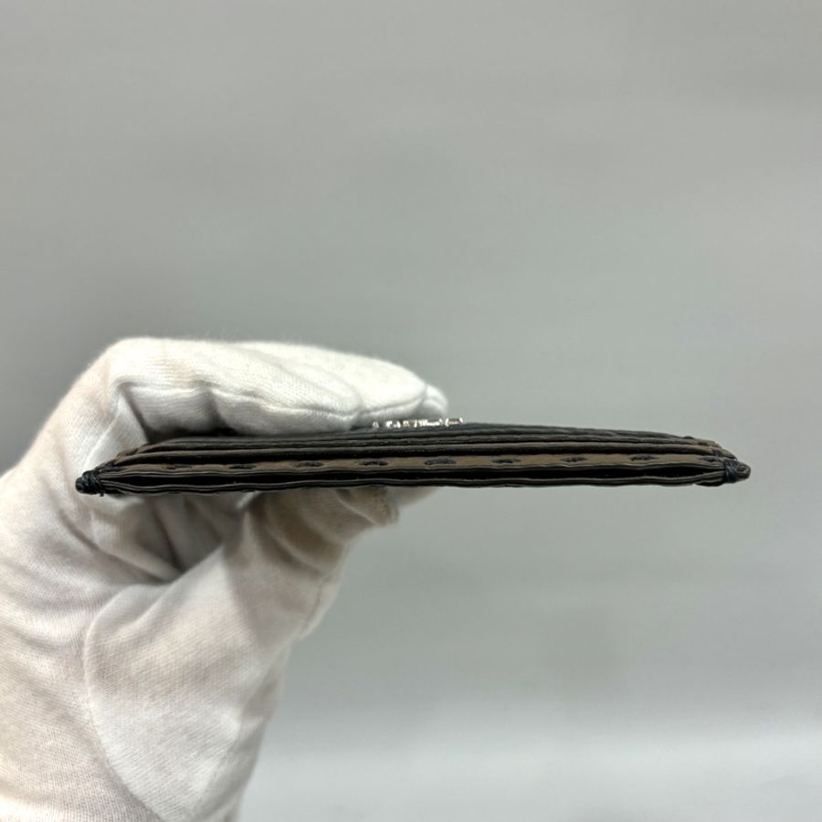 Fendi 深藍拼棕色牛皮粗縫線一片式卡包Selleria系列-5