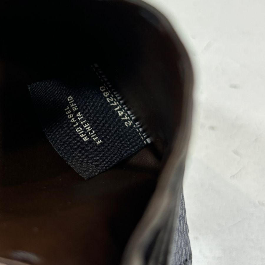 Fendi 深藍拼棕色牛皮粗縫線一片式卡包Selleria系列-9