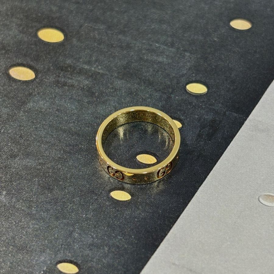 Gucci 18黃k金滿版logo壓印戒指8號-2