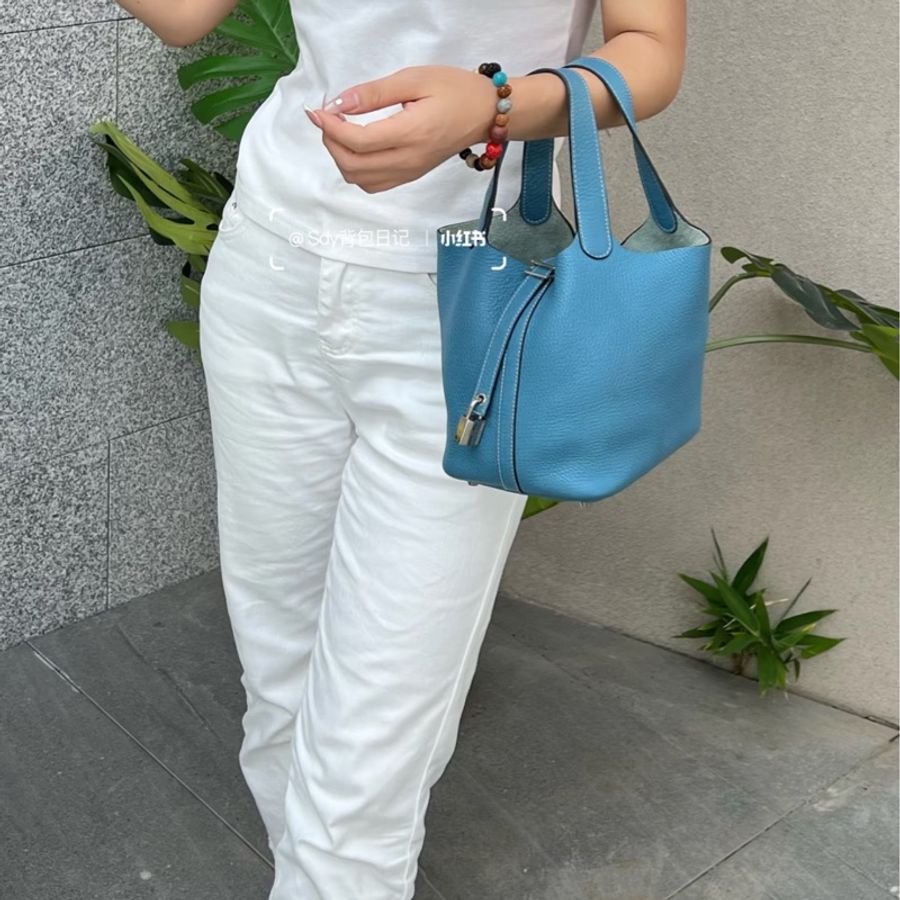 Hermes Picotin 18 牛仔藍銀釦-2