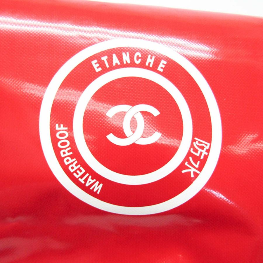 Chanel CC Cocomark 防水女式、男士乙烯基背包紅色-12