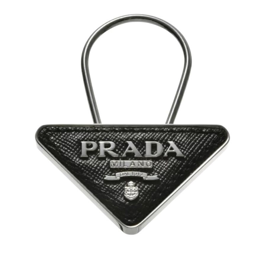 🌿春季限時降價🌿Prada 2PP301 Saffiano 三角標誌牛皮鑰匙圈 經典黑-1