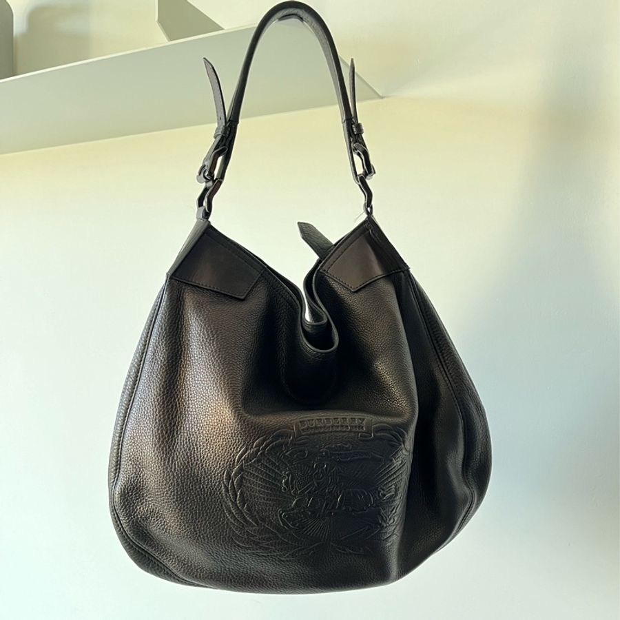 絕版全牛皮BURBERRY 黑色牛皮大包-5